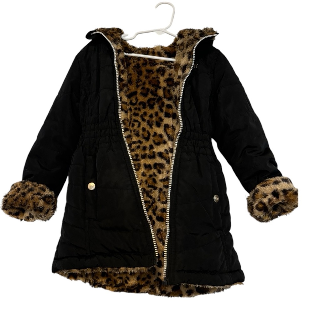 DKNY Girls winter leopard print coat.